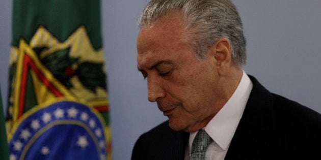 Brazil's President Michel Temer reacts as he speaks at the Planalto Palace in Brasilia, Brazil, May 18, 2017. REUTERS/Ueslei Marcelino