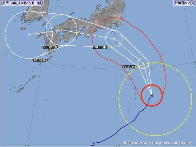台風１２号の進路予想図（7月17日午後5時）