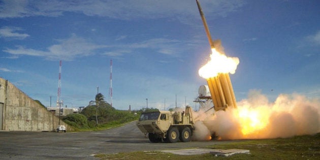 A Terminal High Altitude Area Defense (THAAD) interceptor is launched during a successful intercept test, in this undated handout photo provided by the U.S. Department of Defense, Missile Defense Agency. THAAD provides the U.S. military a land-based, mobile capability to defend against short- and medium-range ballistic missiles, intercepting incoming missiles inside and outside the earth's atmosphere. REUTERS/U.S. Department of Defense, Missile Defense Agency/Handout via Reuters ATTENTION EDITORS - FOR EDITORIAL USE ONLY. NOT FOR SALE FOR MARKETING OR ADVERTISING CAMPAIGNS. THIS IMAGE HAS BEEN SUPPLIED BY A THIRD PARTY. IT IS DISTRIBUTED, EXACTLY AS RECEIVED BY REUTERS, AS A SERVICE TO CLIENTS