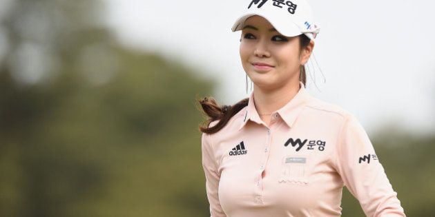 TSUKUBAMIRAI, JAPAN - MAY 07: Shin-Ae Ahn of South Korea looks on during the final round of the World Ladies Championship Salonpas Cup at the Ibaraki Golf Club on May 7, 2017 in Tsukubamirai, Japan. (Photo by Matt Roberts/Getty Images)