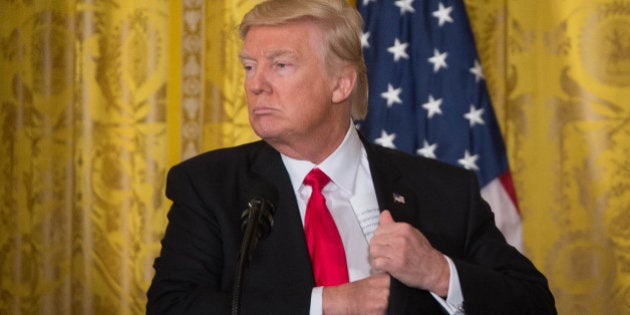 US President Donald Trump during a joint press conference with Prime Minister Theresa May at the White House, Washington DC, USA, following their bilateral meeting.