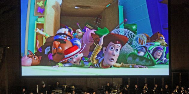 David Newman leads the New York Philharmonic in 'Pixar in Concert' at Avery Fisher Hall on Thursday night, May 1, 2014.This image:'Toy Story 3.'(Photo by Hiroyuki Ito/Getty Images)