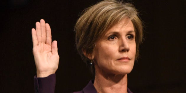 WASHINGTON, DC - MAY 8:Former Acting Attorney General Sally Yates is sworn in before she testifies before the Senate Judiciary Committee subcommittee hearing on Russian interference in the 2016 election, on May, 08, 2017 in Washington, DC.(Photo by Bill O'Leary/The Washington Post via Getty Images)