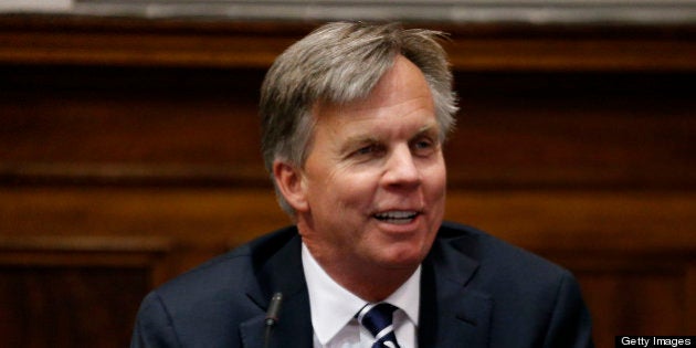 Ron Johnson, chief executive officer of J.C. Penney Co., testifies at State Supreme court in New York, U.S., on Friday, March 1, 2013. Johnson took the witness stand to testify in a dispute between his department-store chain and Macy?s Inc. over the right to sell Martha Stewart Living Omnimedia Inc. merchandise. Photographer: Thomas Iannaccone/Pool via Bloomberg