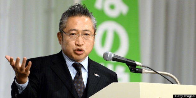 TOKYO, JAPAN - JANUARY 27: (CHINA OUT, SOUTH KOREA OUT) Your Party president Yoshimi Watanabe addresses during their annual convention on January 27, 2013 in Tokyo, Japan. Watanabe denied the merger with Japan Restoration Party. (Photo by The Asahi Shimbun via Getty Images)