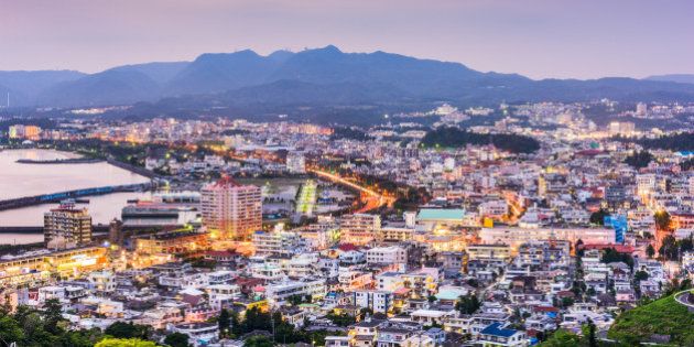 Nago, Okinawa, Japan downtown skyline.