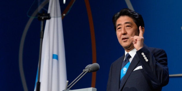 BUENOS AIRES, ARGENTINA - SEPTEMBER 07: Prime Minister Shinzo Abe speaks during the Tokyo 2020 bid presentation during the 125th IOC Session - 2020 Olympics Host City Announcement at Hilton Hotel on September 7, 2013 in Buenos Aires, Argentina. (Photo by Pool/Getty Images)