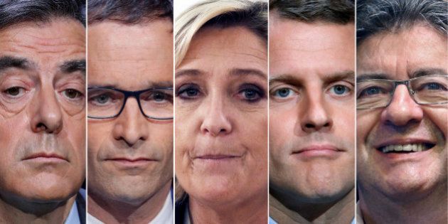 A combination picture shows five candidates for the French 2017 presidential election, from L-R, Francois Fillon, the Republicans political party candidate, Benoit Hamon, French Socialist party candidate, Marine Le Pen, French National Front (FN) political party leader, Emmanuel Macron, head of the political movement En Marche ! (Onwards !), Jean-Luc Melenchon, candidate of the French far-left Parti de Gauche, in Paris, France. REUTERS/Charles Platiau/File Photos