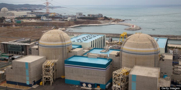 The No. 1, right, and No. 2 reactor buildings stand at Korea Hydro & Nuclear Power Co.'s Shin-Kori nuclear power plant while the No. 3 reactor building, background left, stands under construction in Ulsan, South Korea, on Tuesday, Feb. 5, 2013. Korea Hydro, a unit of Korea Electric Power Corp. (Kepco), operates 23 reactors in the country. Photographer: SeongJoon Cho/Bloomberg via Getty Images