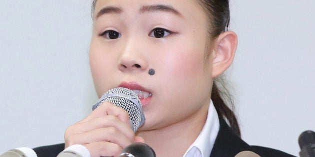 記者会見する体操女子の宮川紗江選手＝8月29日、東京・霞が関の弁護士会館