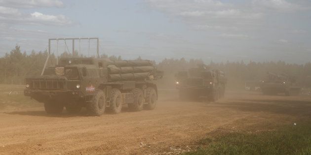 A Russian Smerch multiple launch rocket system is seen during the annual international military-technical forum