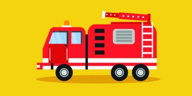 red fire truck with white stripes vector illustration