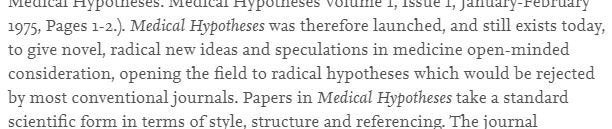 メディカル・ハイポッセシーズのサイトより。「従来の学術誌に拒否されるような過激な仮説に、発表の 場を提供する」との記述が