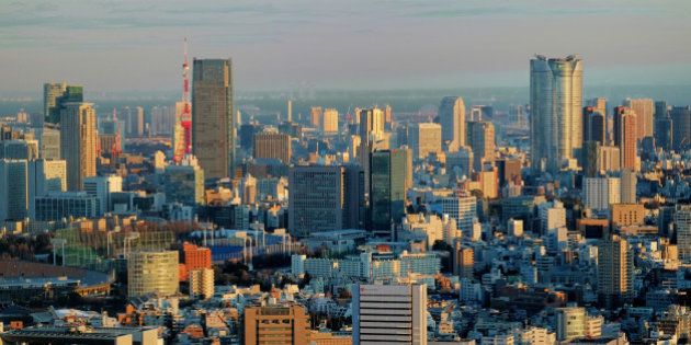 Sunset view of Nishi-Shinjuku from Tokyo metropolitan City Hall