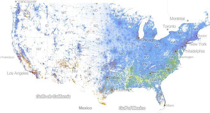 人種の分布 1人1個の点で表す米国地図 ハフポスト