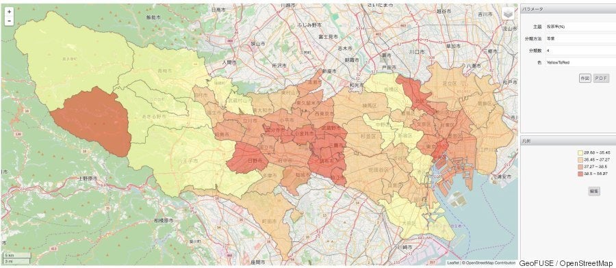 都知事選 各地の投票率は 市区町村マップ 午後6時現在 ハフポスト