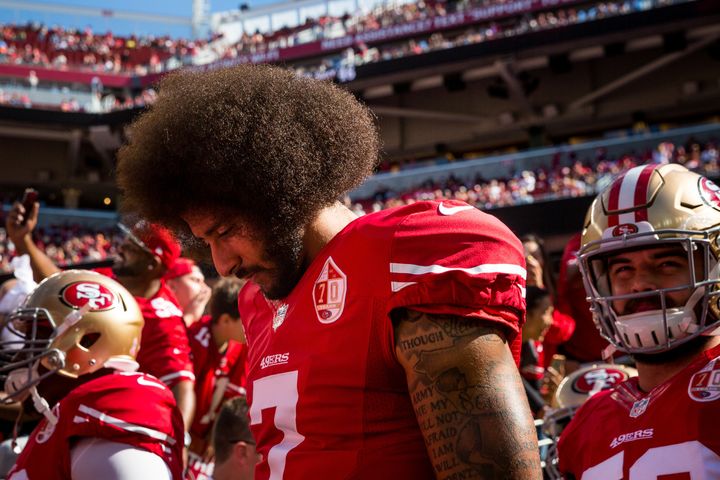 Colin Kaepernick helped launch the take-a-knee protests against police brutality and other racial injustice during the national anthem at NFL games.