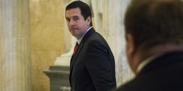 WASHINGTON, USA - APRIL 4: Chairman of the House Permanent Select Committee on Intelligence and head of the Republicans investigation into the alleged connections between the Trump campaign and Russian officials, Congressman Devin Nunes (L), leaves a closed door meeting with Egyptian President Abdulfettah el-Sisi at the U.S. Capitol in Washington, United States on April 4, 2017. (Photo by Samuel Corum/Anadolu Agency/Getty Images)