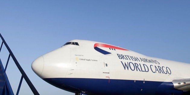 LONDON, ENGLAND - NOVEMBER 14: A British Airways World Cargo Boeing 747, carrying emergency relief supplies destined for the Philippines, pushes back ready for take off at Stansted Airport on November 14, 2013 in London, England. The British Red Cross is airlifting 85 tonnes of relief materials to the areas of the Philippines devestated by Typhoon Haiyan. (Photo by Matthew Lloyd/Getty Images)