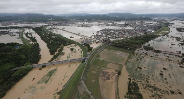 西日本豪雨／浸水地域と高梁、小田の２河川