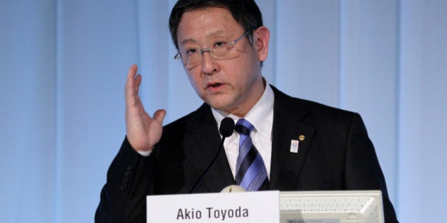 Akio Toyoda, president of Toyota Motor Corp., speaks during a news conference in Tokyo, Japan, on Wednesday, March 6, 2013. Toyoda overhauled his top management for a second straight year, strengthening his control over the world?s largest carmaker to vie with General Motors Co. and Volkswagen AG. Photographer: Koichi Kamoshida/Bloomberg via Getty Images