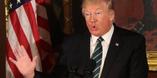 US President Donald Trump speaking at a "Friends of Ireland" lunch at the Capitol Building in Washington, USA.