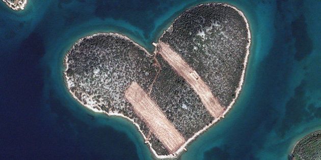 HEART ISLAND, GALESNJAK, CROATIA - FEBRUARY 16, 2013: This is a satellite image of Heart Isalnd, Galesnjak, Croatia collected on February 16, 2013. (Photo DigitalGlobe via Getty Images)