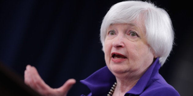 WASHINGTON, DC - DECEMBER 16: Federal Reserve Bank Chair Janet Yellen holds a news conference where she announced that the Fed will raise its benchmark interest rate for the first time since 2008 at the bank's Wilson Conference Center December 16, 2015 in Washington, DC. With unemployment at 5-percent and the economy showing signs of strength, the Fed raised the interest rate a quarter of a percentage point and many experts believe the interest rate on short-term loans could go as high as one percent by the end of 2016. (Photo by Chip Somodevilla/Getty Images)