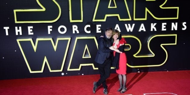 US actor Mark Hamill and his wife Marilou York attend the opening of the European Premiere of 'Star Wars: The Force Awakens' in central London on December 16, 2015. Ever since 1977, when 'Star Wars' introduced the world to The Force, Jedi knights, Darth Vader, Wookiees and clever droids R2-D2 and C3PO, the sci-fi saga has built a devoted global fan base that spans the generations. AFP PHOTO / LEON NEAL / AFP / LEON NEAL (Photo credit should read LEON NEAL/AFP/Getty Images)