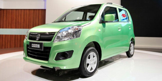 A Suzuki Motor Corp. Karimun Wagon R vehicle is displayed at the Indonesia International Motor Show in...