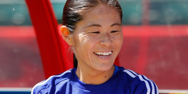 EDMONTON, AB - JUNE 27: Homare Sawa #10 of Japan against Australia prior to the FIFA Women's World Cup Canada 2015 Quarter Final match between Australia and Japan at Commonwealth Stadium on June 27, 2015 in Edmonton, Canada. (Photo by Kevin C. Cox/Getty Images)