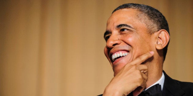 U.S. President Barack Obama smiles during the White House Correspondents' Association (WHCA) dinner in Washington, District of Columbia, U.S., on Saturday, April 27, 2013. The 99th annual dinner raises money for WHCA scholarships and honors the recipients of the organization's journalism awards. Photographer: Pete Marovich/Bloomberg via Getty Images