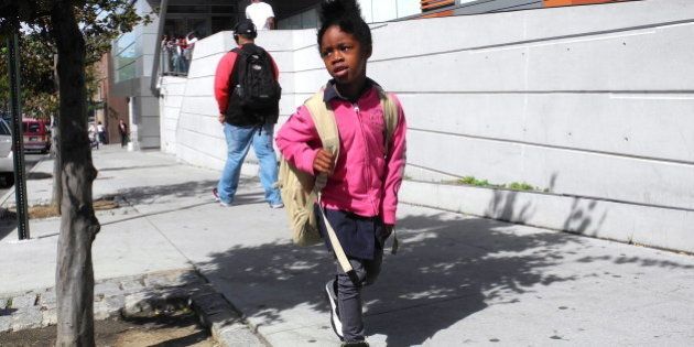 Homeless in New York City - Naaliyah, a 5-year-old girl, has been shuttled from shelter to shelter since she and her mom were evicted from their apartment in July. They're on the move again, this time to Harlem. Each time Naaliyah has to switch schools. (Photo by Mitch Potter/Toronto Star via Getty Images)