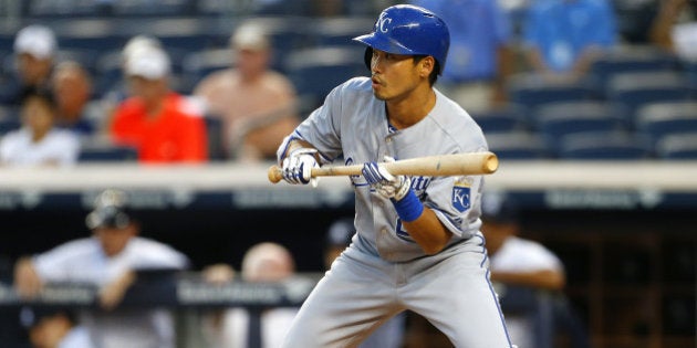 NEW YORK, NY - SEPTEMBER 05: Nori Aoki #23 of the Kansas City Royals in action against the New York Yankees during the first inning in a MLB baseball game at Yankee Stadium on September 5, 2014 in the Bronx borough of New York City. The Royals defeated the Yankees 1-0. (Photo by Rich Schultz/Getty Images)