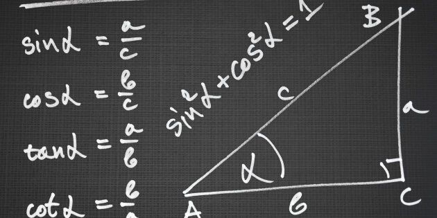 Sketch of a right triangle and definition of the basic trigonometric functions