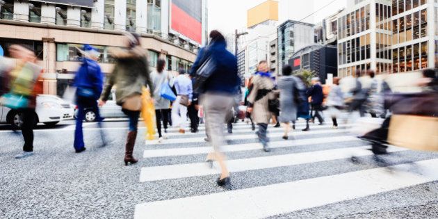 Ginza Shopping District Rushing Pedestrians Tokyo Japan