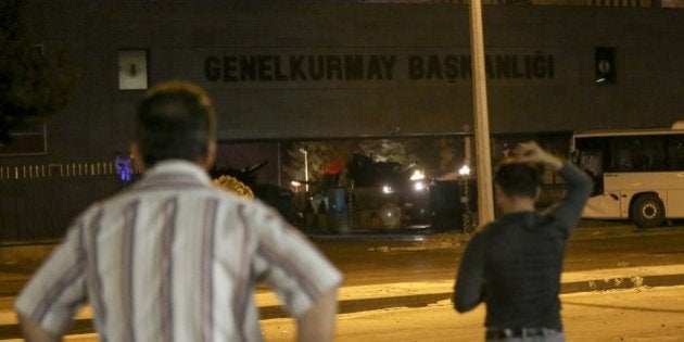 ANKARA, TURKEY - JULY 16 : People react against uprising attempt from within the army in Ankara, Turkey on July 16, 2016. (Photo by Ahmet Izgi/Anadolu Agency/Getty Images)