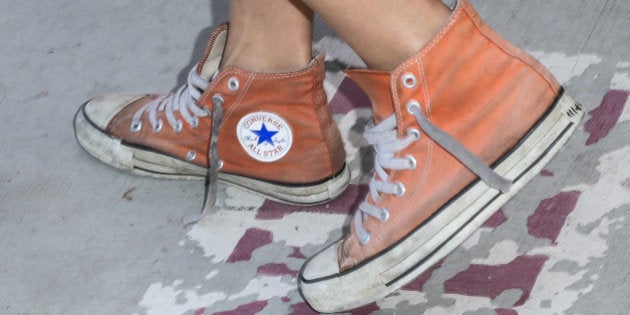 HOLLYWOOD, CA - MAY 30: Actress Dawn Olivieri (Shoe Detail) visits Helen Bernstein High School for the Environmental Media Association at Helen Bernstein High School on May 30, 2013 in Hollywood, California. (Photo by Paul Archuleta/FilmMagic)