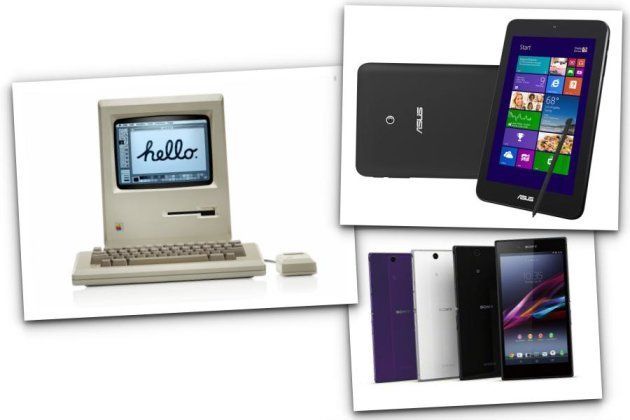 左から時計回り：アップル「Macintosh」、ASUS「VivoTab Note 8」、ソニー「Xperia Z Ultra」