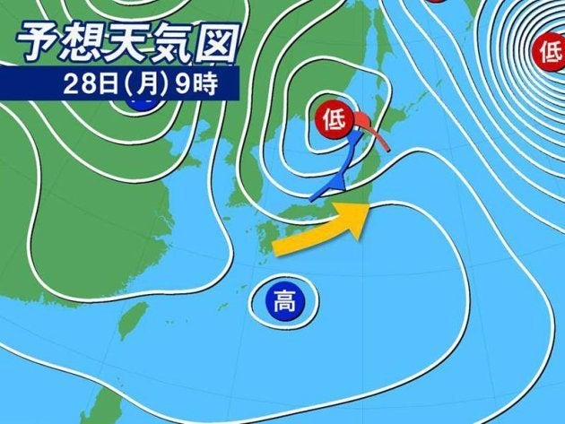 天気予想図 28日(月)9時