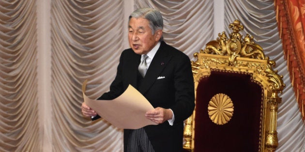 Japanese Emperor Akihito delivers a speech during the opening ceremony of a 150-day ordinary Diet session...