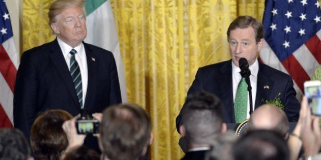 WASHINGTON, DC - MARCH 16: (AFP OUT) President Donald J. Trump listens as The Taoiseach of Ireland Enda Kenny speaks during a reception in the East Room of the White House on March 16, 2017 in Washington, DC. (Photo by Olivier Douliery-Pool/Getty Images)