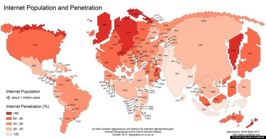 世界各国のネット利用者数と普及率を表した地図を見ていると いろいろ興味深い ハフポスト