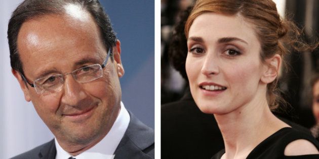 (FILE PHOTO) In this composite image a comparison has been made between Francois Hollande (L) and Julie Gayet. ***LEFT IMAGE*** BERLIN, GERMANY - MAY 15: French President Francois Hollande speaks to the media following talks at the Chancellery hours after Hollande's inauguration in Paris on May 15, 2012 in Berlin, Germany. Hollande has come to Berlin to discuss the current European debt crisis with Merkel and most importantly to find common ground, as he hopes to resolve the crisis with measures that mark a departure from the austerity packages favoured by Merkel. (Photo by Sean Gallup/Getty Images) ***RIGHT IMAGE*** CANNES, FRANCE - MAY 12: Actress Julie Gayet attends the premiere of the film 'Match Point' at the Palais during the 58th International Cannes Film Festival May 12, 2005 in Cannes, France. (Photo by Pascal Le Segretain/Getty Images)
