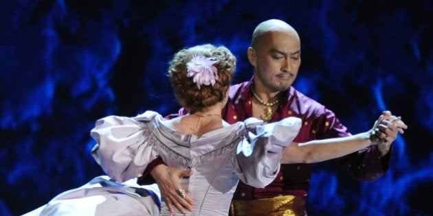 Kelli O'Hara, left and Ken Watanabe of âThe King and Iâ perform at the 69th annual Tony Awards at Radio City Music Hall on Sunday, June 7, 2015, in New York. (Photo by Charles Sykes/Invision/AP)