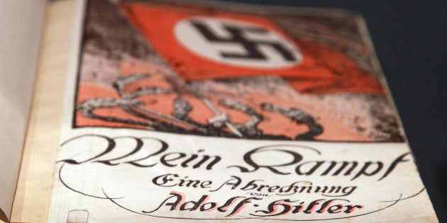 BERLIN - OCTOBER 13: The book 'Mein Kampf' (My Struggle) by Adolf Hitler is pictured during a press preview of 'Hitler and the Germans Nation and Crime' (Hitler und die Deutschen Volksgemeinschaft und Verbrechen) at Deutsches Historisches Museum (German Historical Museum) on October 13, 2010 in Berlin, Germany. The exhibition seeks to answer the question of why so many Germans chose to follow Hitler and his fascist ideology and so devotedly despite the horrors of World War II and the Holocaust. The exhibition will be open to the public from October 15 until February 6, 2011. (Photo by Andreas Rentz/Getty Images)