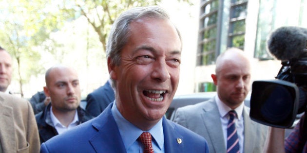 Nigel Farage, the leader of the United Kingdom Independence Party (UKIP), leaves after a news conference in central London, Britain July 4, 2016. Farage said he will step down as leader of UKIP. REUTERS/Peter Nicholls