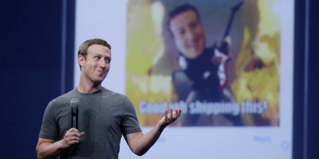 CEO Mark Zuckerberg gestures while delivering the keynote address at the Facebook F8 Developer Conference Wednesday, March 25, 2015, in San Francisco. (AP Photo/Eric Risberg)