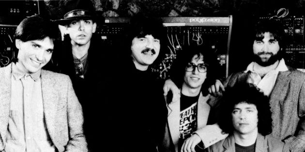 Dominate record award nominations - The rock group Toto, shown with members, from left: Mike Porcaro, Jeff Porcaro, Bobby Kimball, Steve Porcaro, Steve Lukather and David Paich, led the pack in Los Angeles, Tuesday, Jan. 11, 1983 in nominations for the 25th annual Grammy Awards, gathering nine nominations, including those for song and record of the year. (AP Photo)