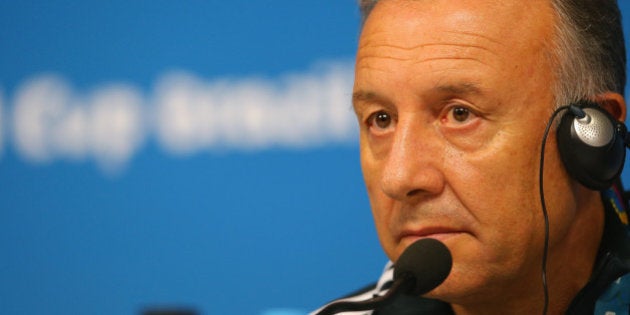 RECIFE, BRAZIL - JUNE 13: Japan head coach Alberto Zaccheroni listens to questions as he speaks to the media during a press conference at Arena Pernambuco on June 13, 2014 in Recife, Pernambuco. (Photo by Mark Kolbe/Getty Images)